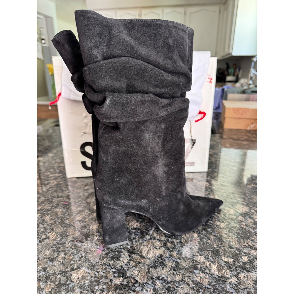 Schutz Harriet Black Suede Slouchy Pointed Toe Block Heel Boots Sz 8.5 B $260 - Picture 9 of 10